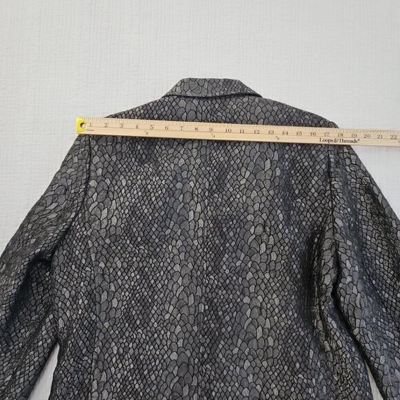 Alfred Dunner Full Zip Blazer Jacket Sz 14 Gunmetal Gray Metallic Lizard Print - Picture 9 of 12